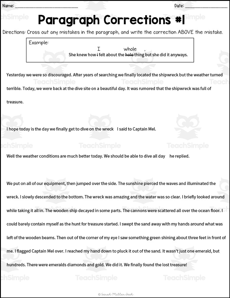 Paragraph Correction Worksheets