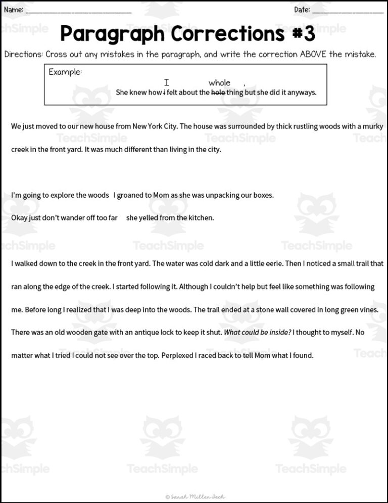 Paragraph Correction Worksheets