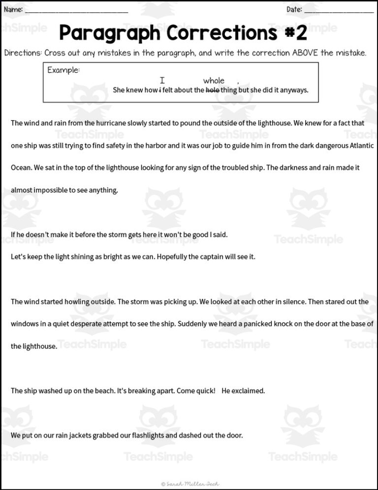 Paragraph Correction Worksheets By Teach Simple