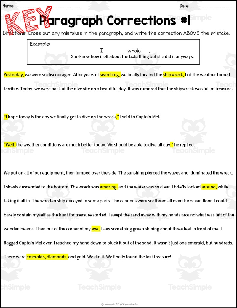 Paragraph Correction Worksheets By Teach Simple Paragraph Correction Worksheets By Teach Simple