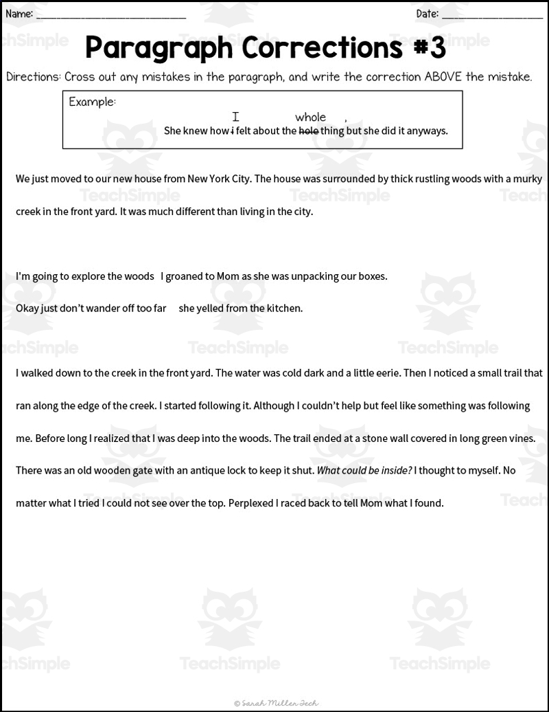 Paragraph Correction Worksheets