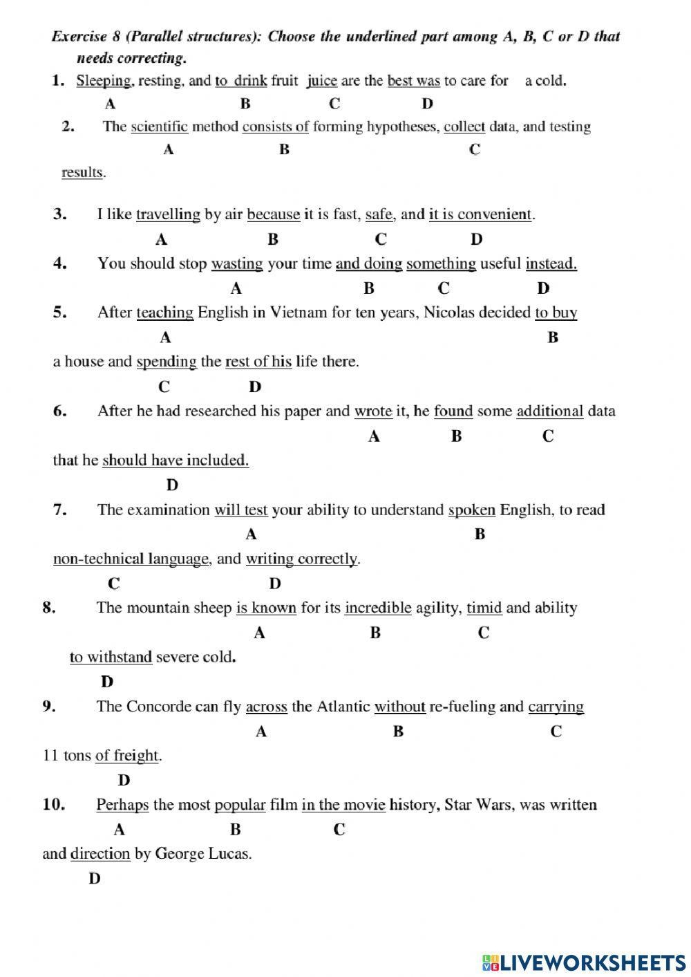 Parallel Struct Free Interactive Worksheets 1007584