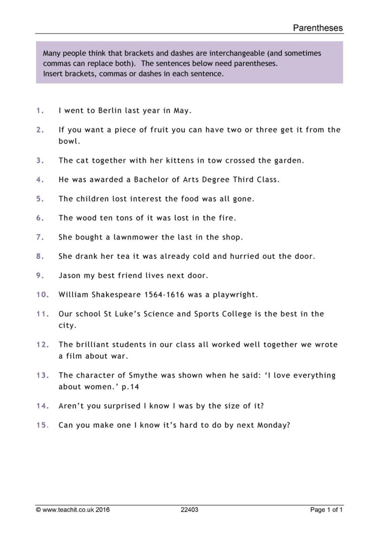 Parentheses KS3 English Teachit