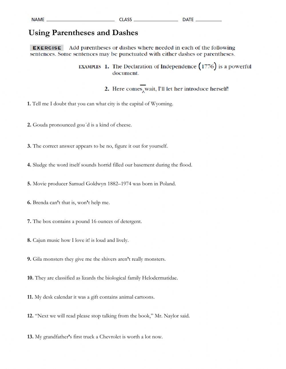 Parentheses Worksheets Grammar Parentheses Worksheets Grammar