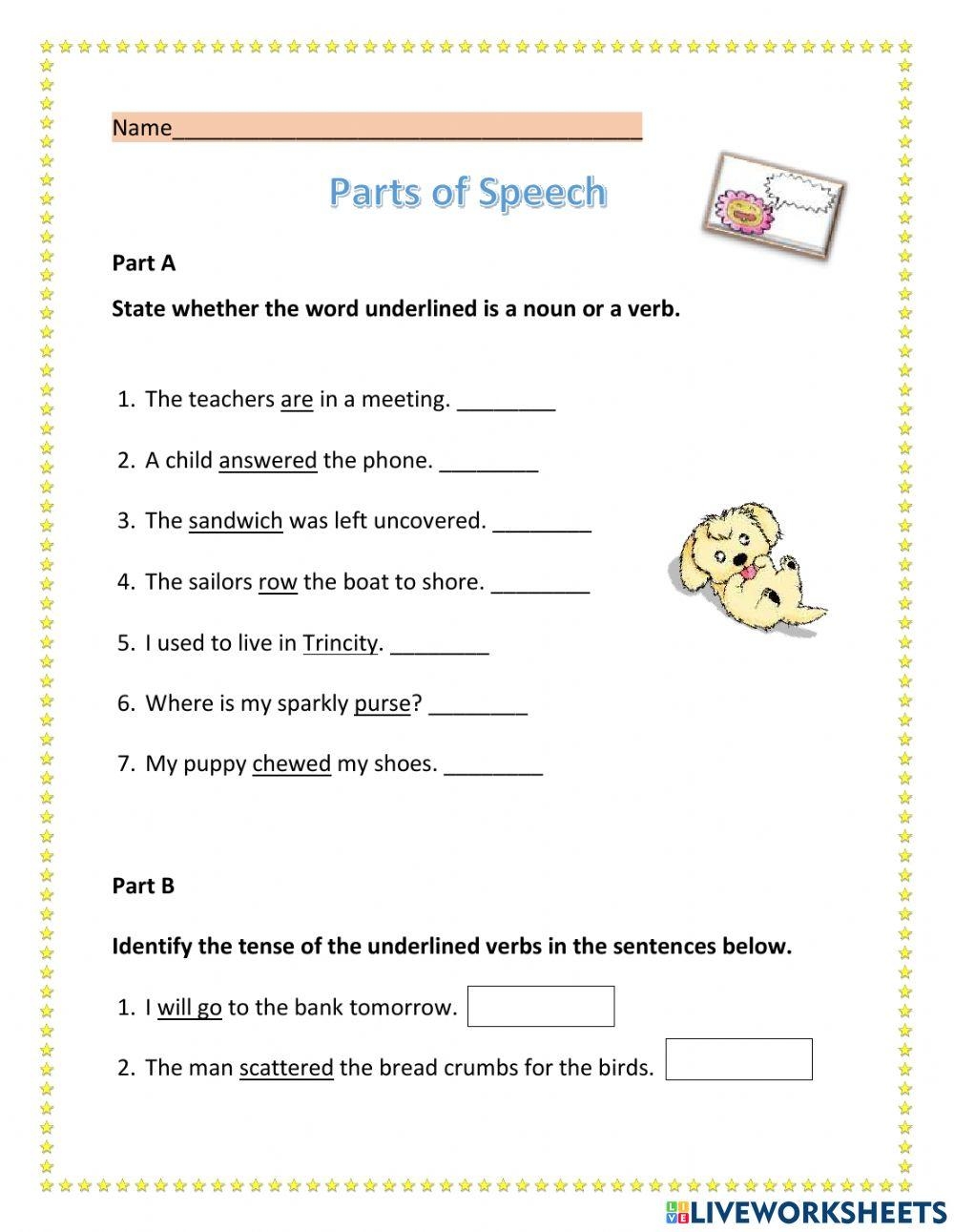 Grammar Parts Of Speech Worksheets