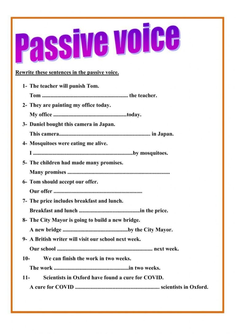 Passive Voice Free Interactive Worksheets 393507