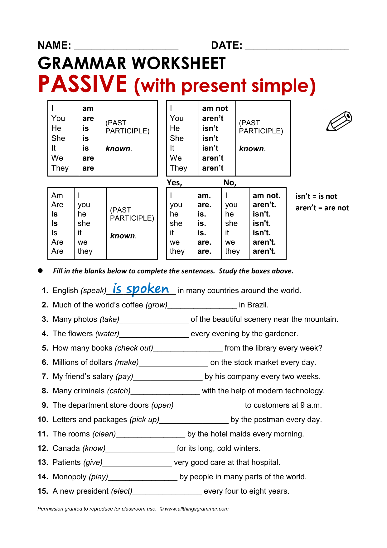 Passive Voice Grammar Worksheet Present Simple Passive Voice Grammar Worksheet Present Simple