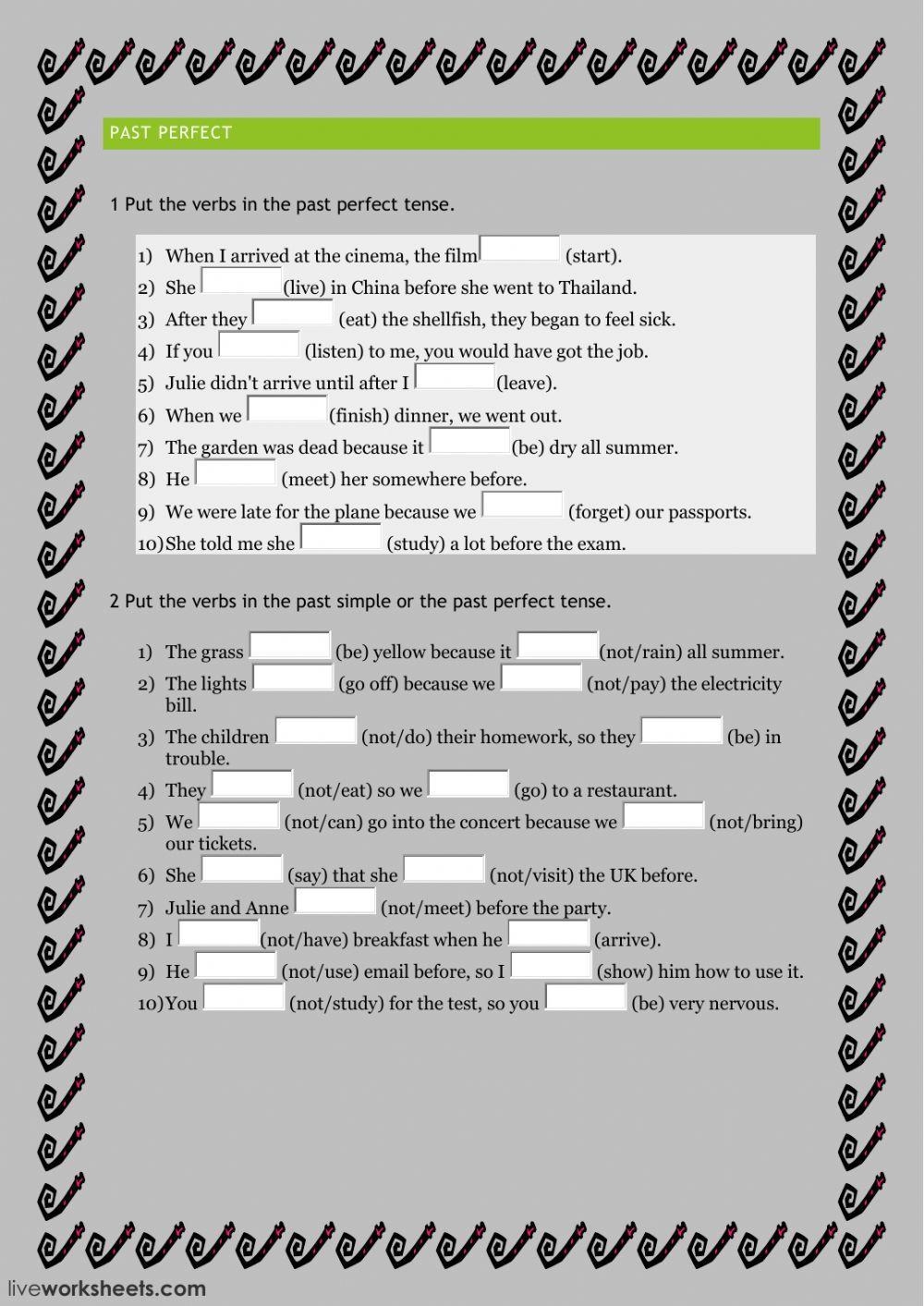 Past Perfect Free Interactive Worksheets 50598