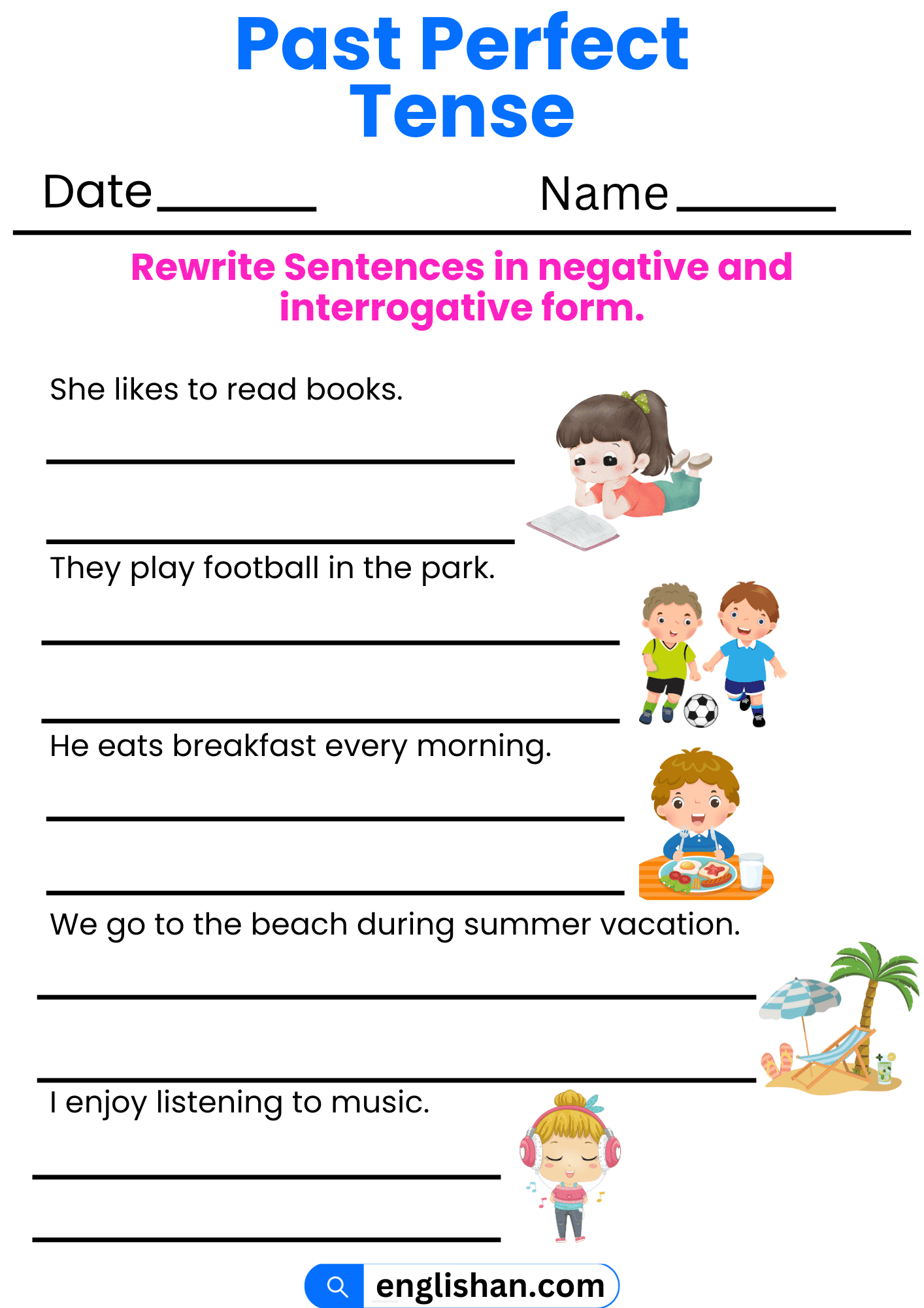Grammar Worksheet Past Perfect