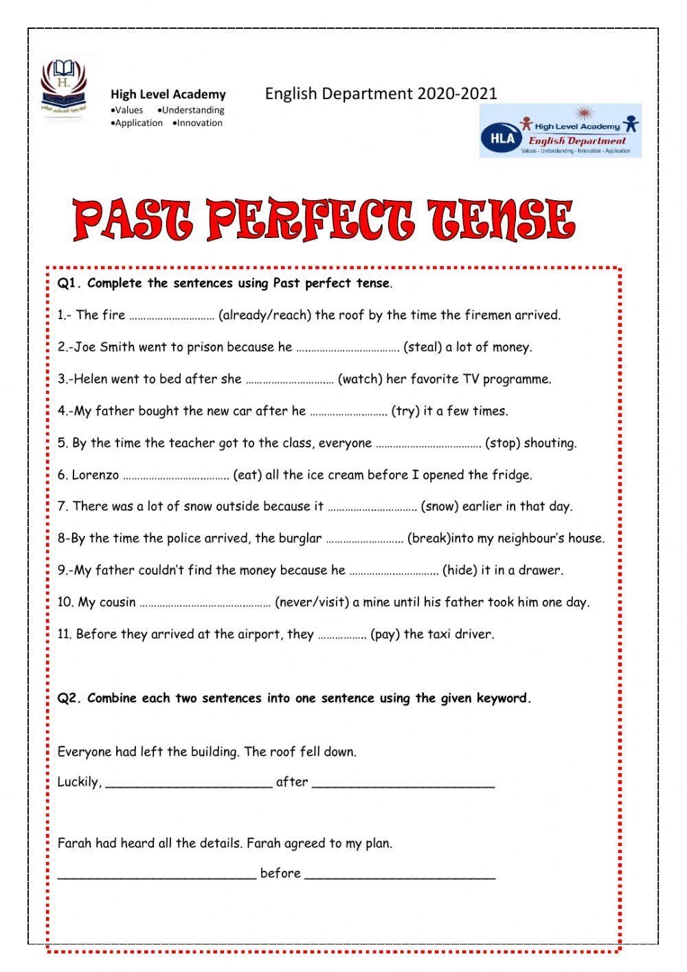 Past Perfect Wo Free Interactive Worksheets 545685