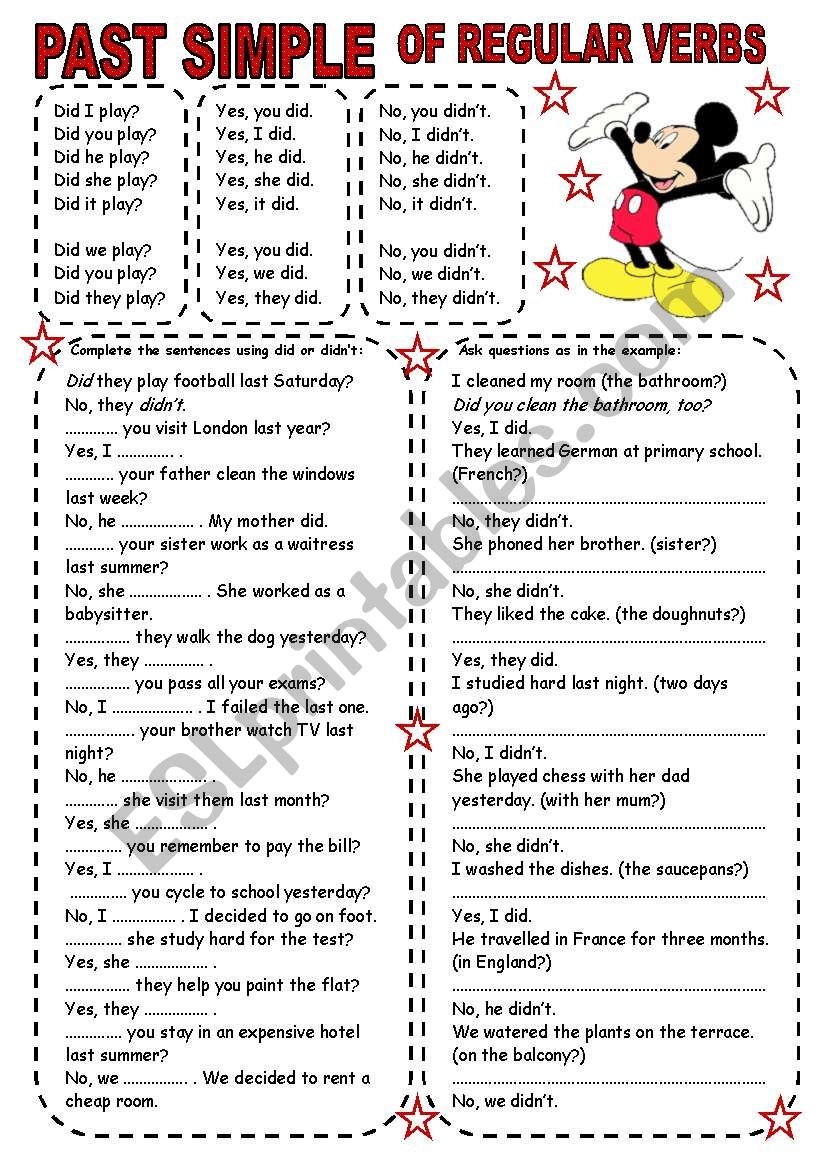 PAST SIMPLE OF REGULAR VERBS 2 QUESTIONS AND SHORT ANSWERS ESL Worksheet By Kamilam