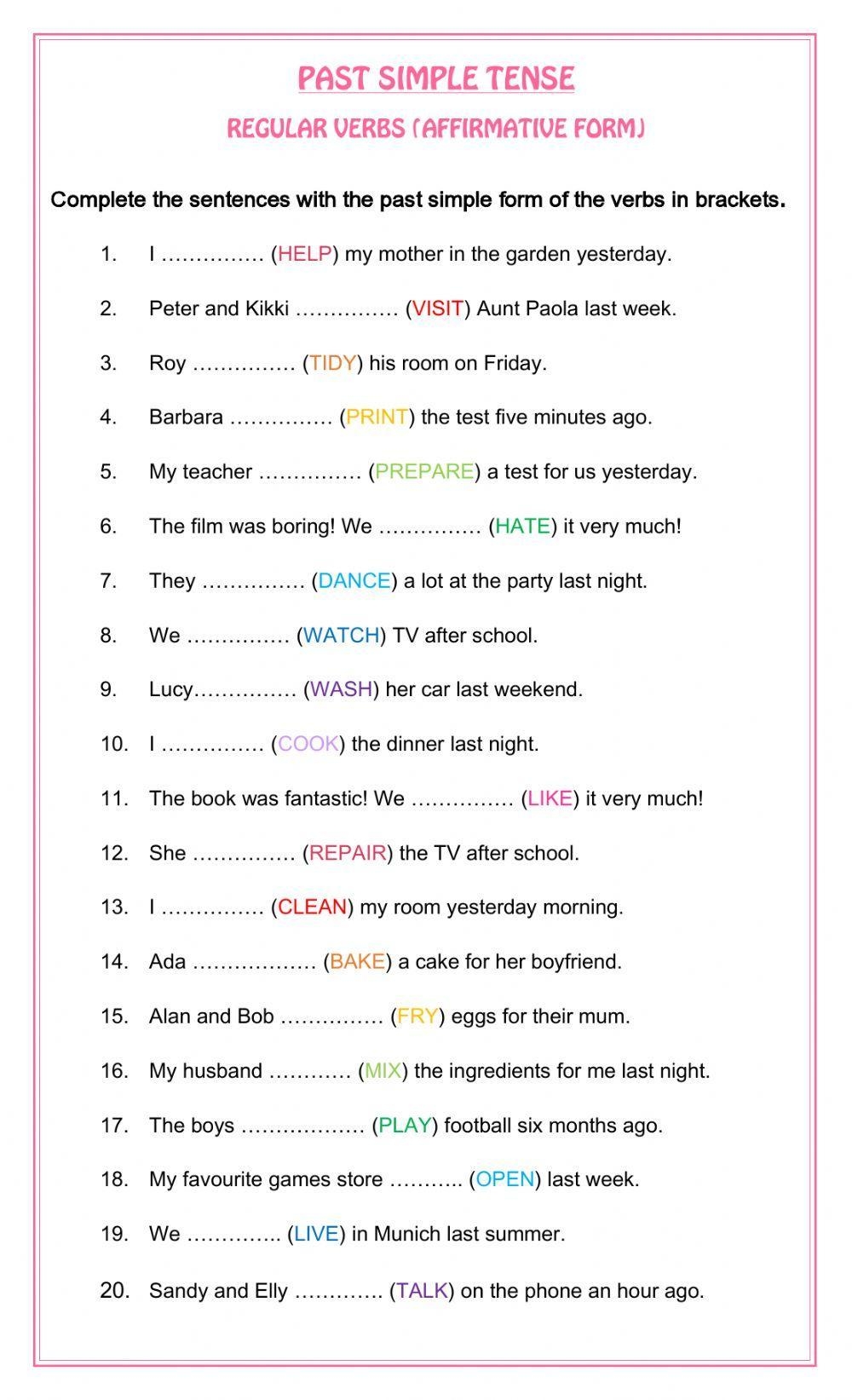 PAST SIMPLE TEN Free Interactive Worksheets 424889