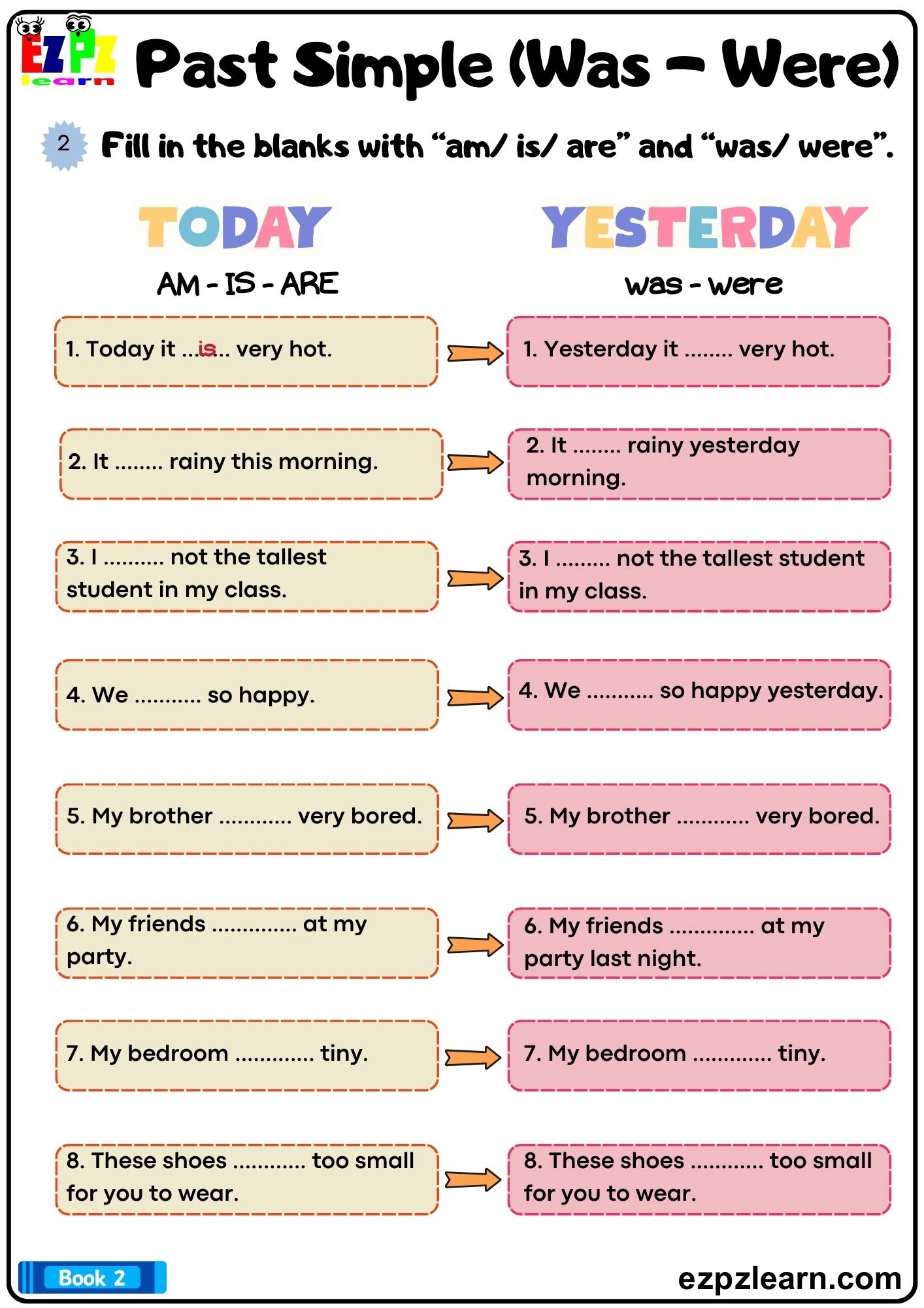 Past Simple Tense Was And Were Fill In The Blanks Grammar 