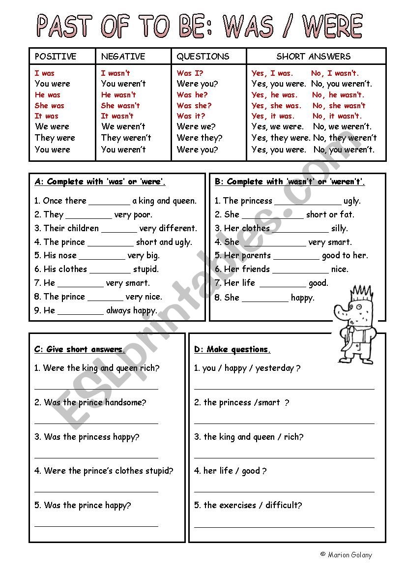 Past Tense Of The Verb To Be Different Exercises And Grammar 