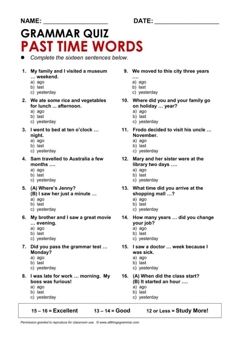 Past Words Free Interactive Worksheets 6005847