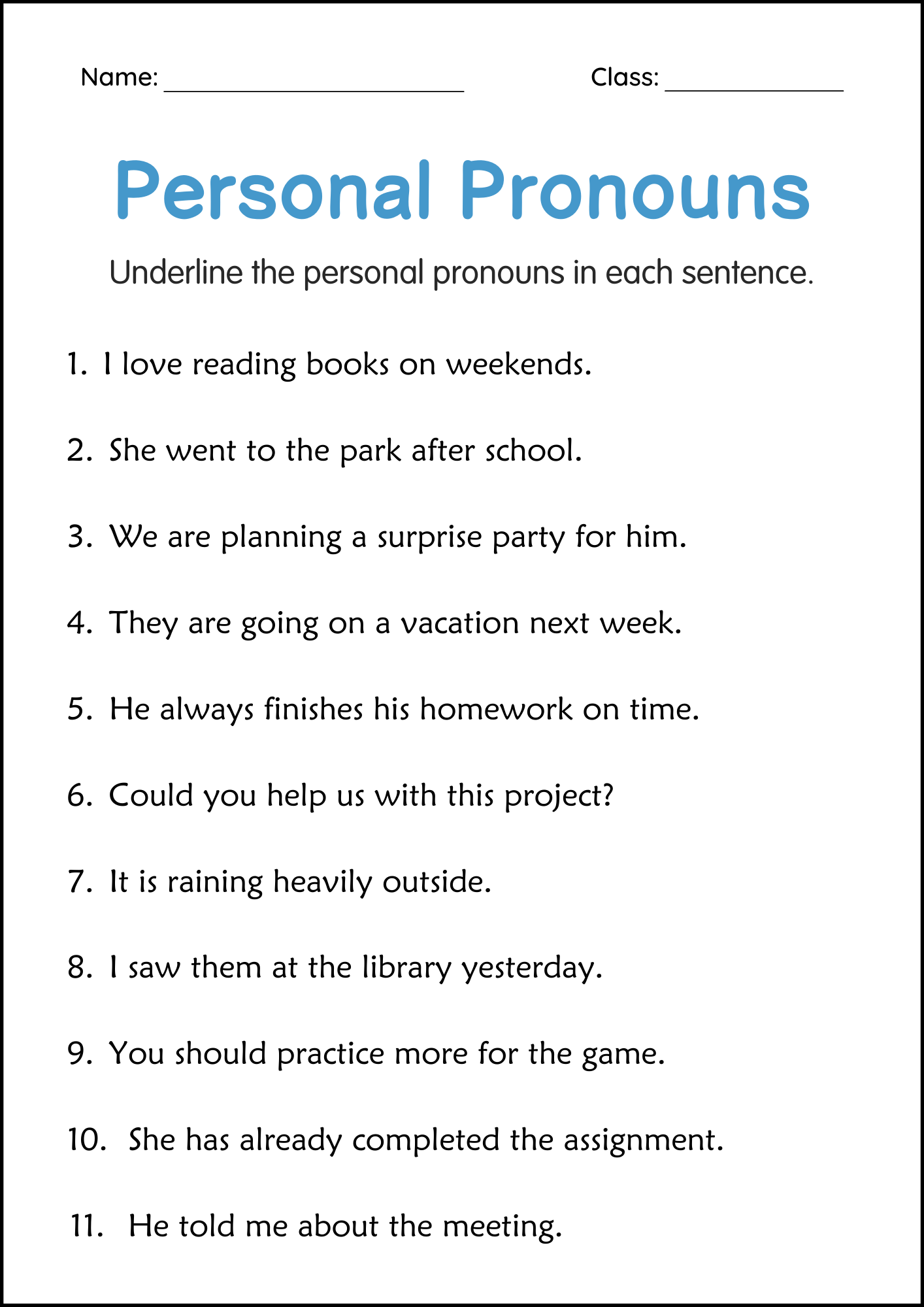 Personal Pronouns Activity Worksheets For Grade 2 3 4 Made By Teachers