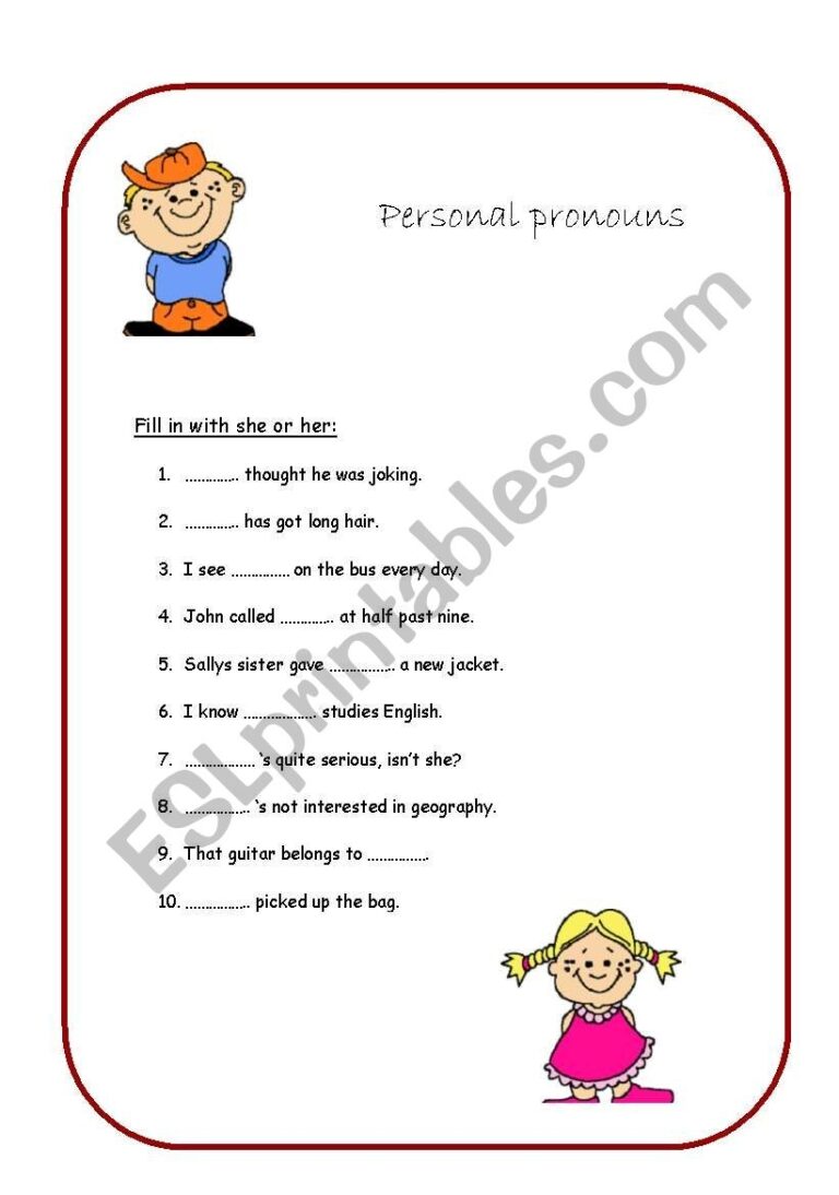Personal Pronouns She Or Her ESL Worksheet By Bentem