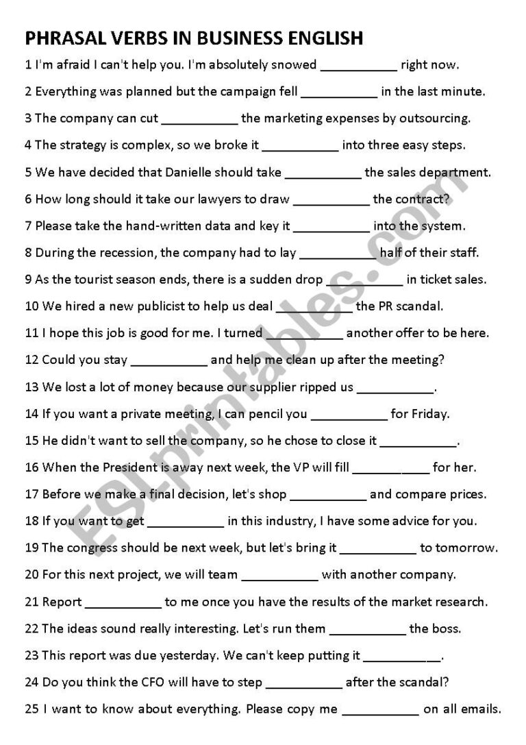 Phrasal Verbs for Business English ESL Worksheet By EvaLore