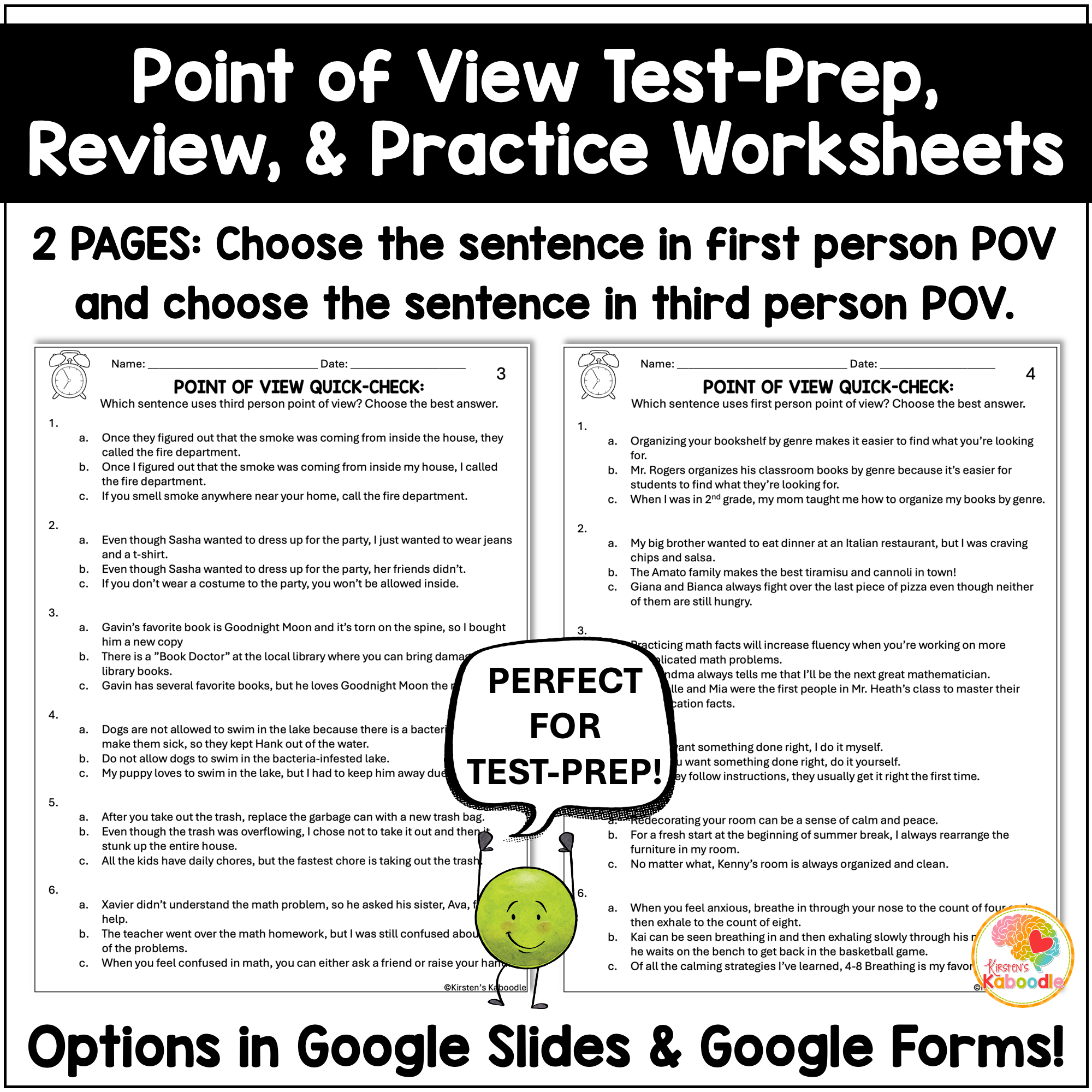Point Of View Quick Check Worksheets For 4th 5th 6th Grade