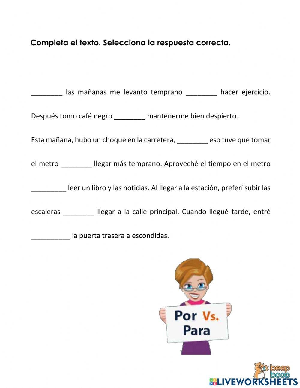 Conjuguemos Grammar Worksheet Por Vs Para Conjuguemos Grammar Worksheet Por Vs Para
