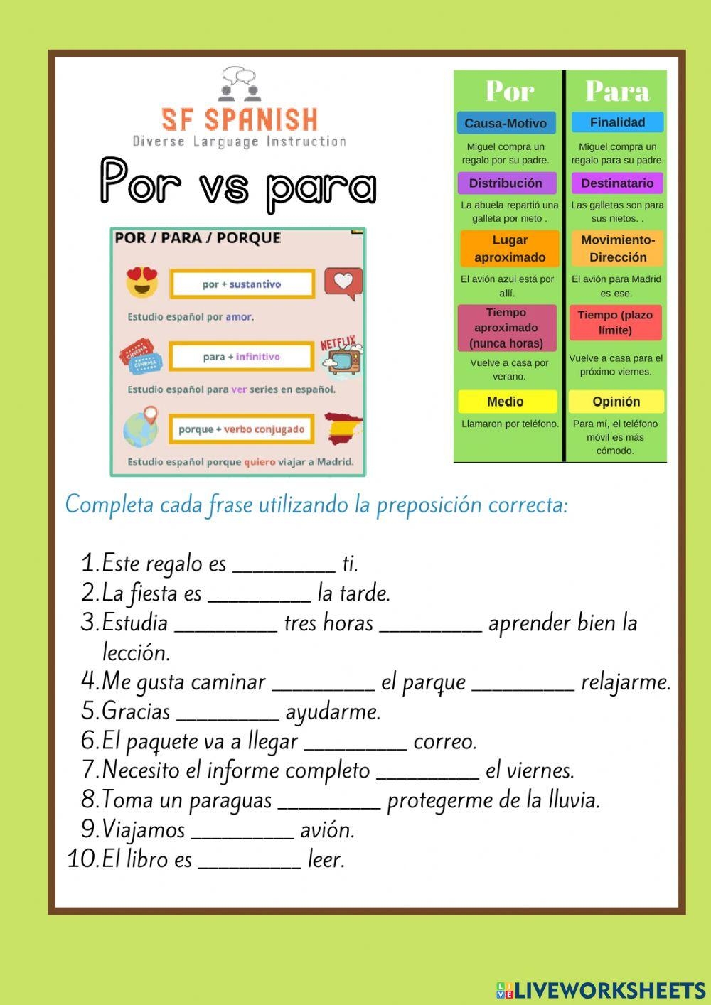 Por Vs Para Free Interactive Worksheets 7093170 Por Vs Para Free Interactive Worksheets 7093170