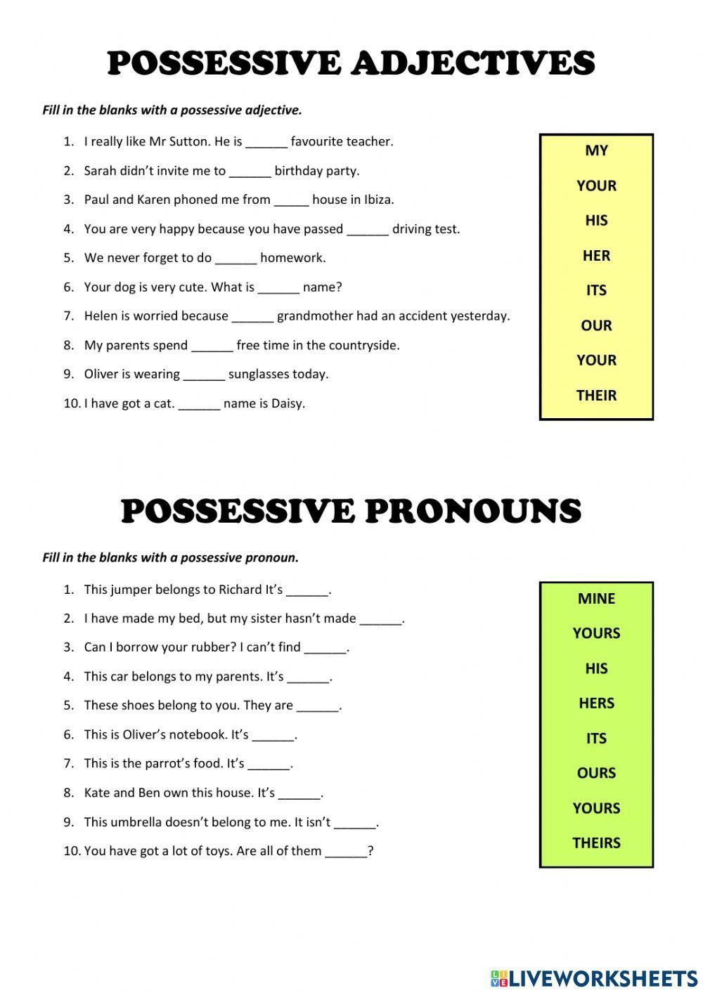 Possessive Adje Free Interactive Worksheets 1651453 Possessive Adje Free Interactive Worksheets 1651453