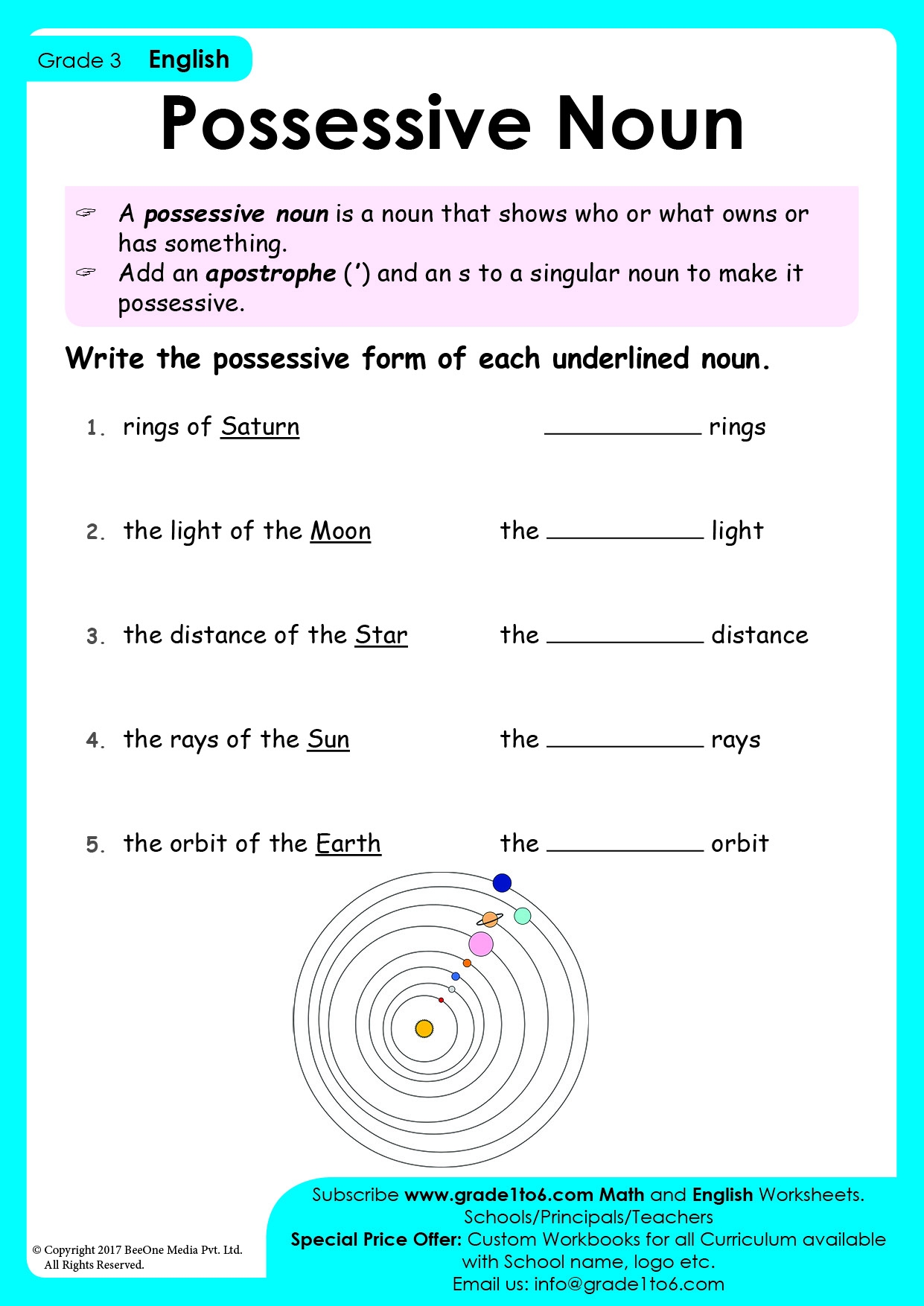 Possessive Noun Worksheet Grade1to6