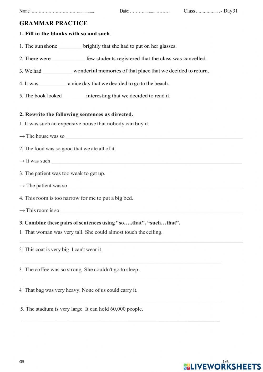 Grammar Revolution Lesson 31 Worksheet