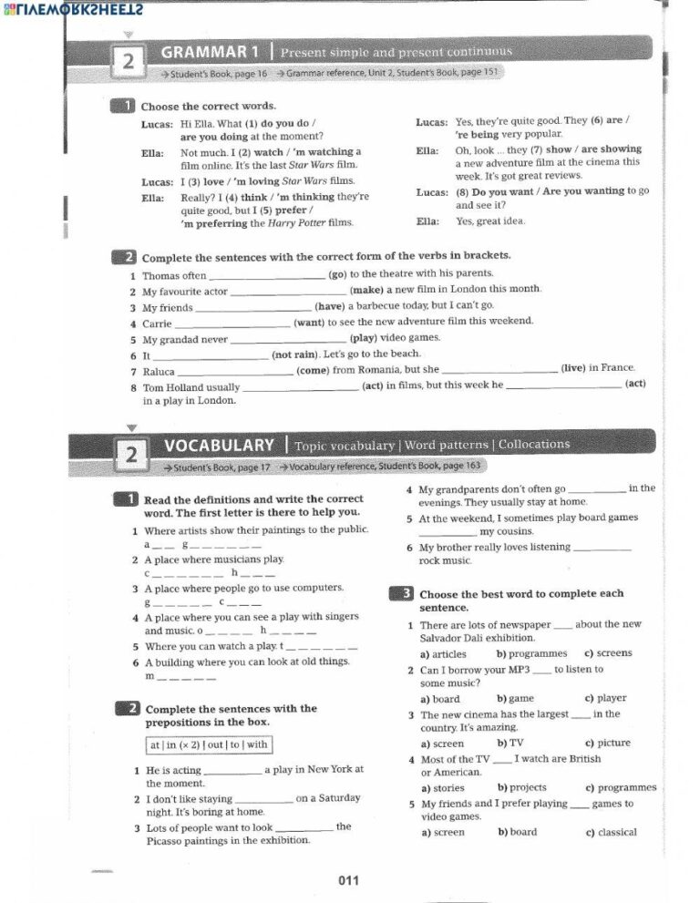 Pre Intermediat Free Interactive Worksheets 5606776