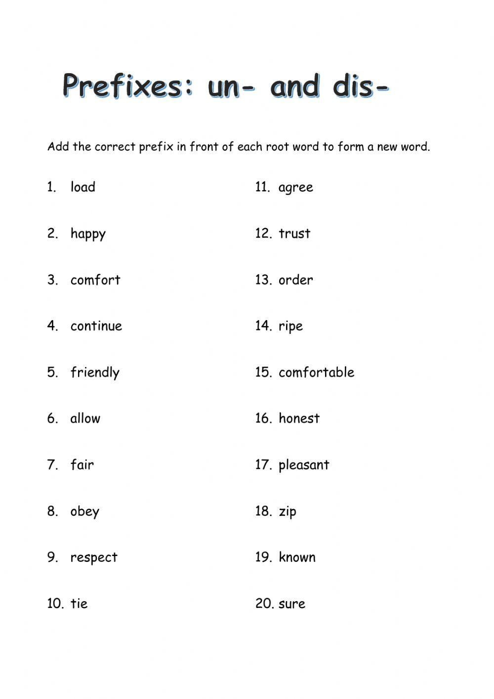 Prefix Un And D Free Interactive Worksheets 682704