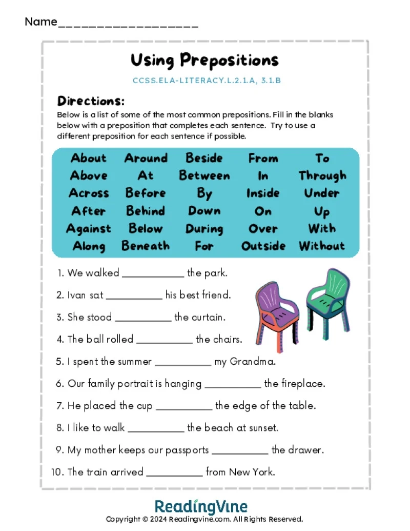 Preposition Worksheets Preposition Worksheets
