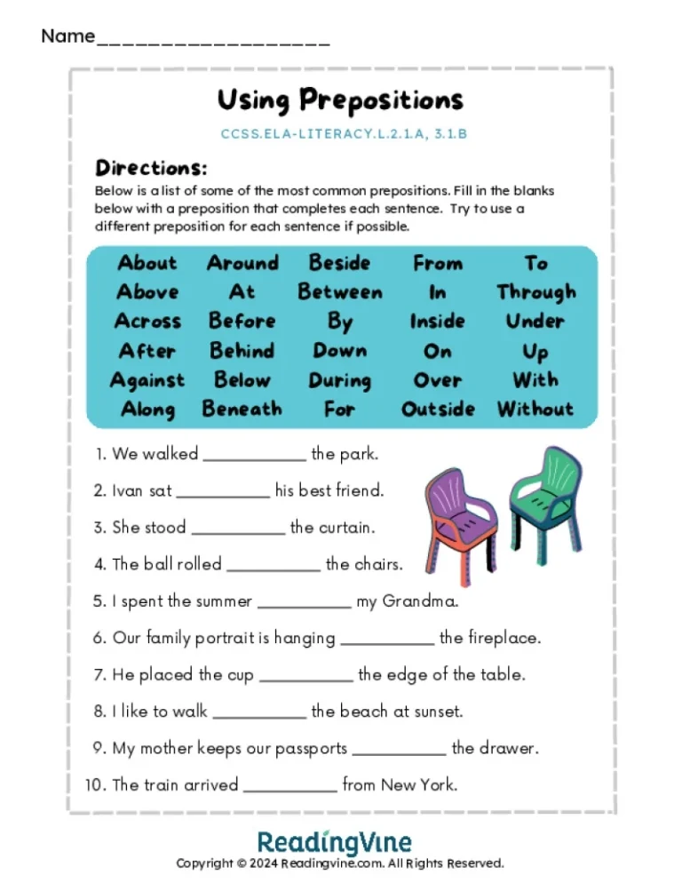 Preposition Worksheets