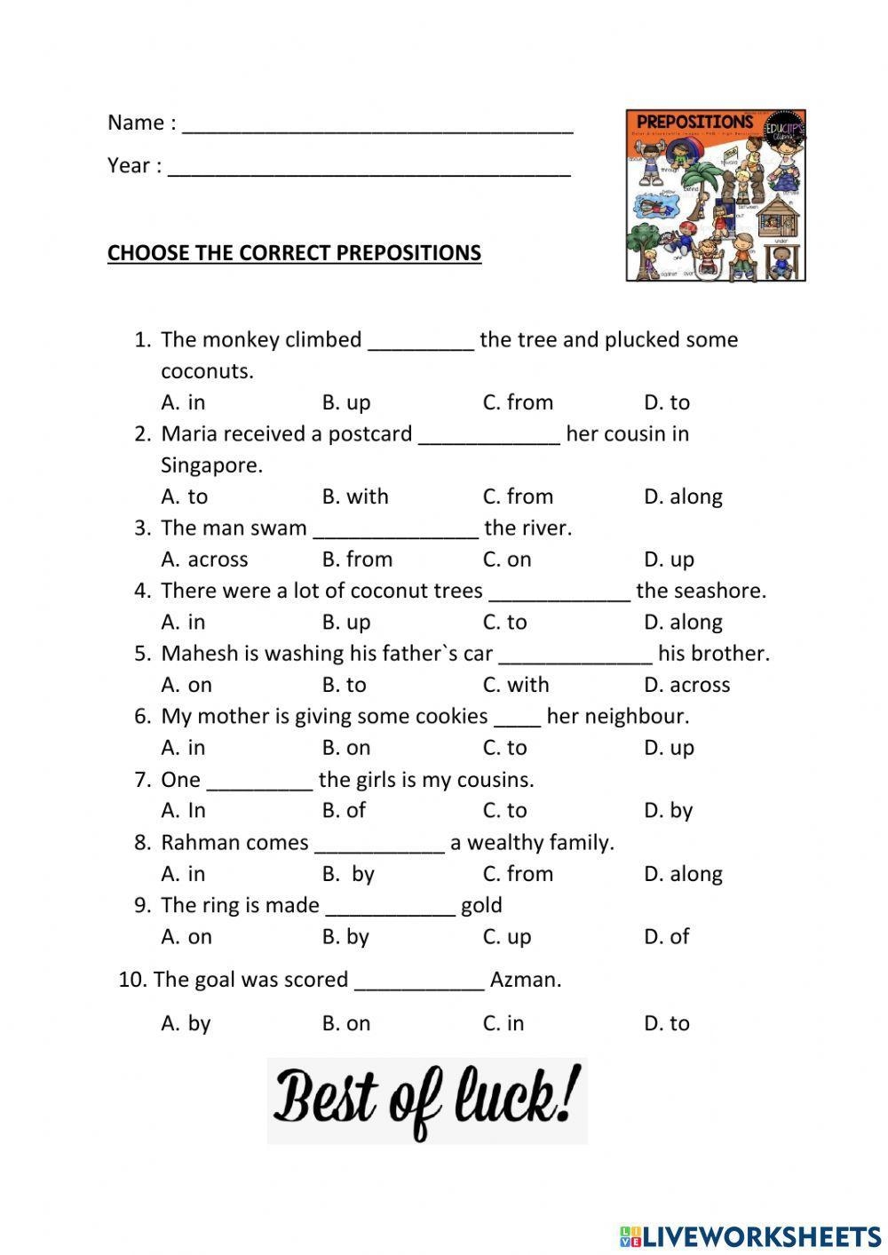 Prepositions Free Interactive Worksheets 2066942