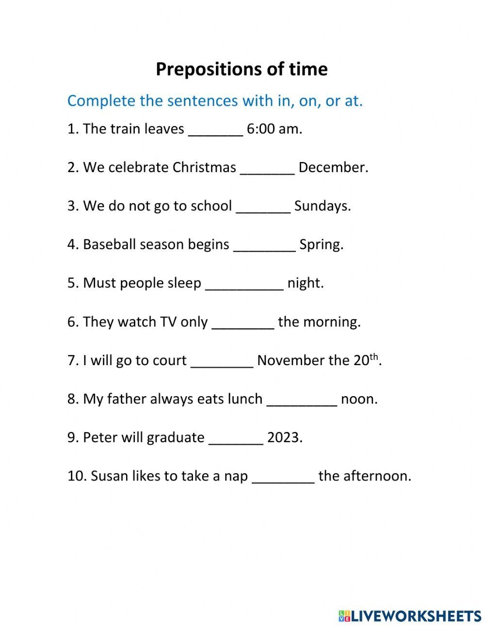 Prepositions Of Free Interactive Worksheets 1324518