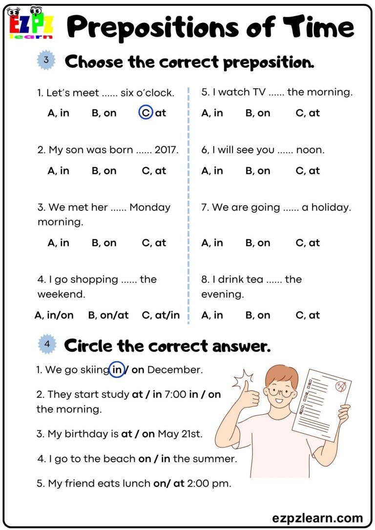 Prepositions Of Time Ezpzlearn