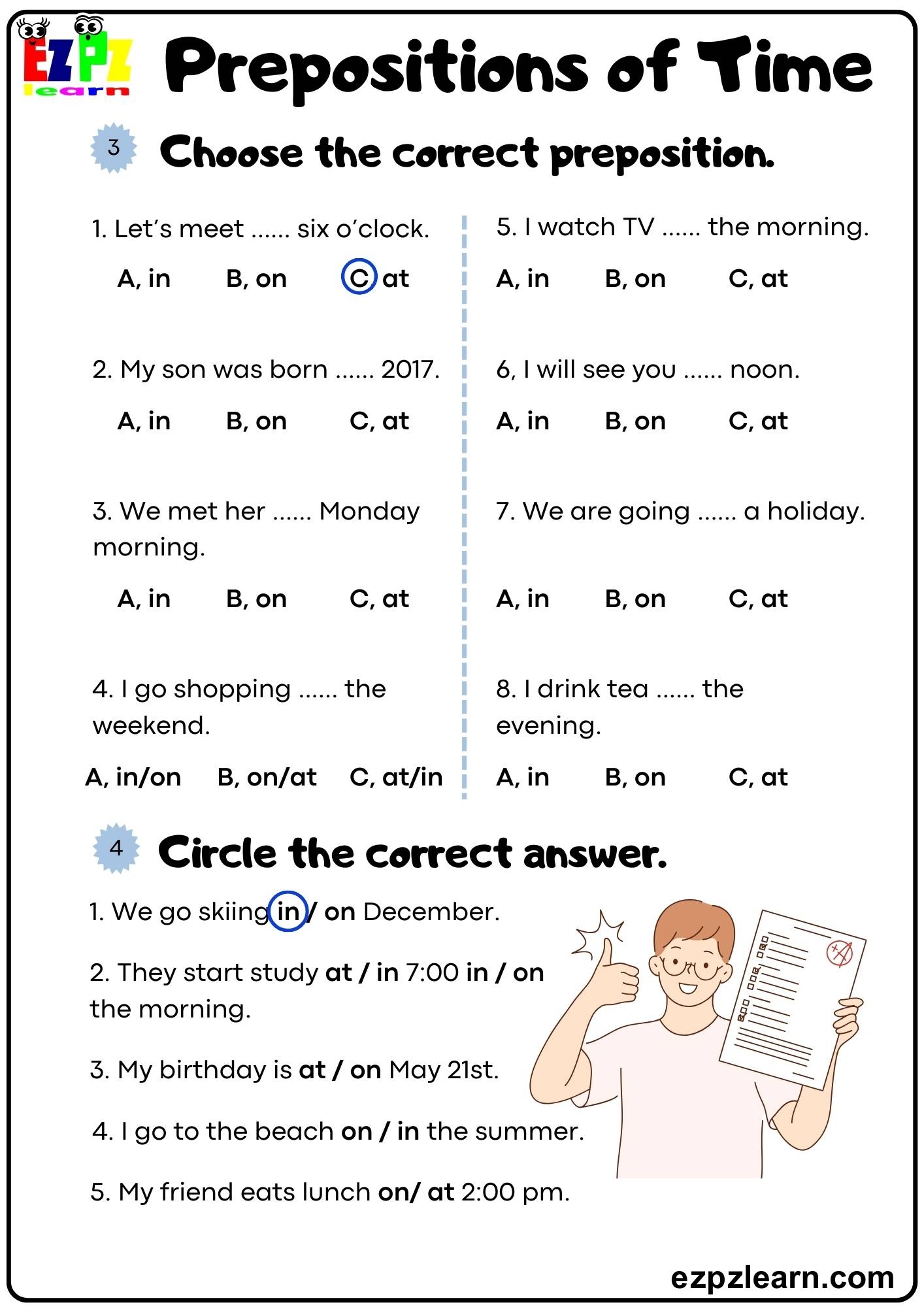 Prepositions Of Time Ezpzlearn