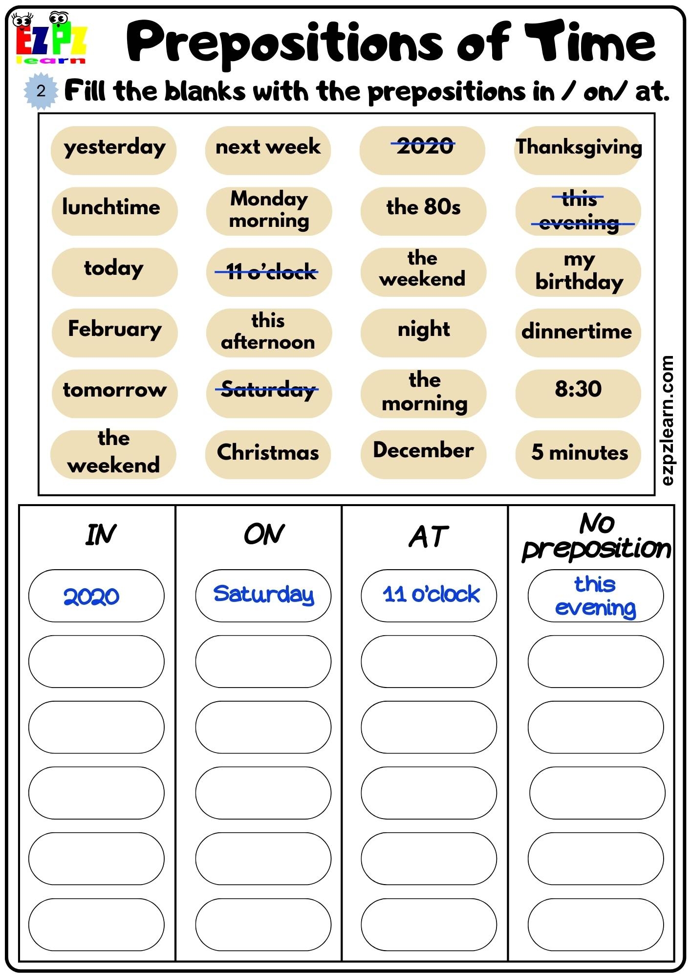 Prepositions Of Time Ezpzlearn