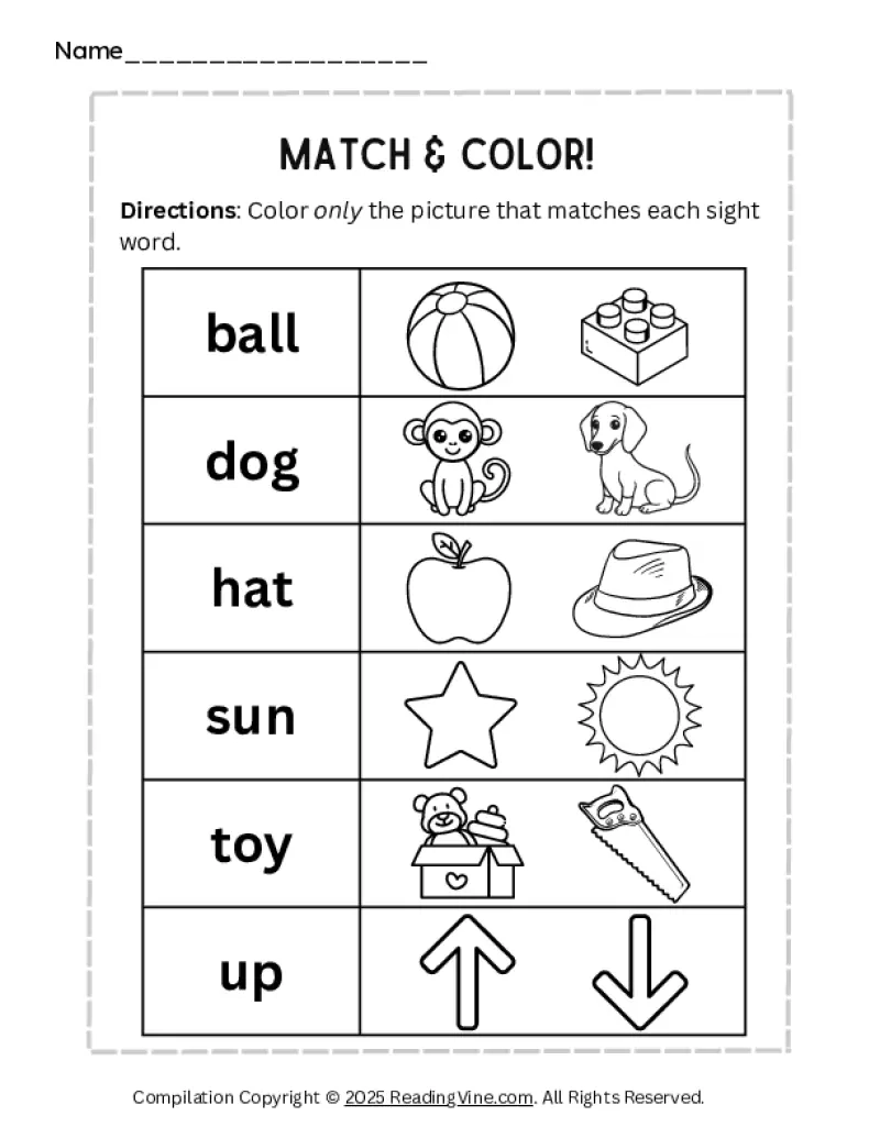Preschool Sight Words Worksheets