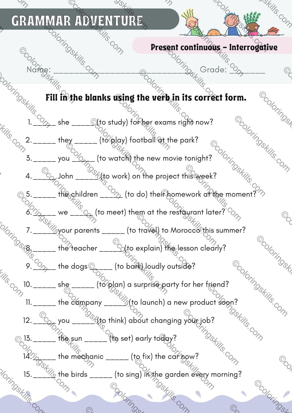 Present Continuous Adventure Simple And Engaging Grammar Exercises