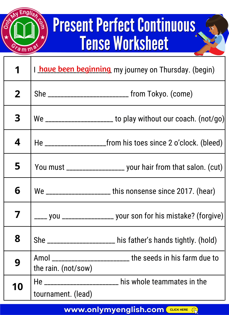 Present Perfect Continuous Tense Exercises With Answers Onlymyenglish Present Perfect Continuous Tense Exercises With Answers Onlymyenglish