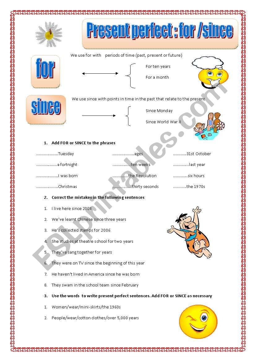 PRESENT PERFECT FOR AND SINCE ESL Worksheet By Nataliaalmoines
