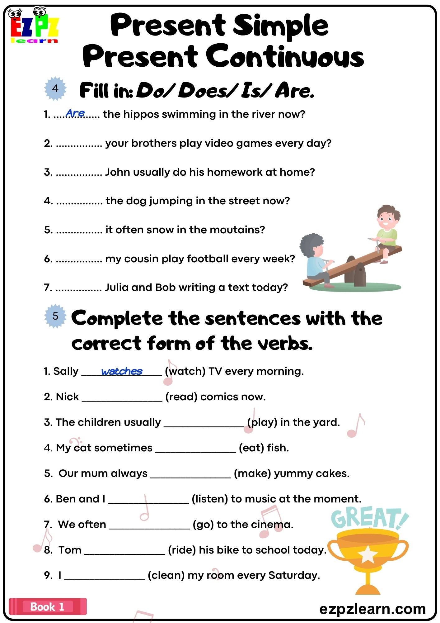 Present Simple And Present Continuous Grammar Worksheet Fill In 