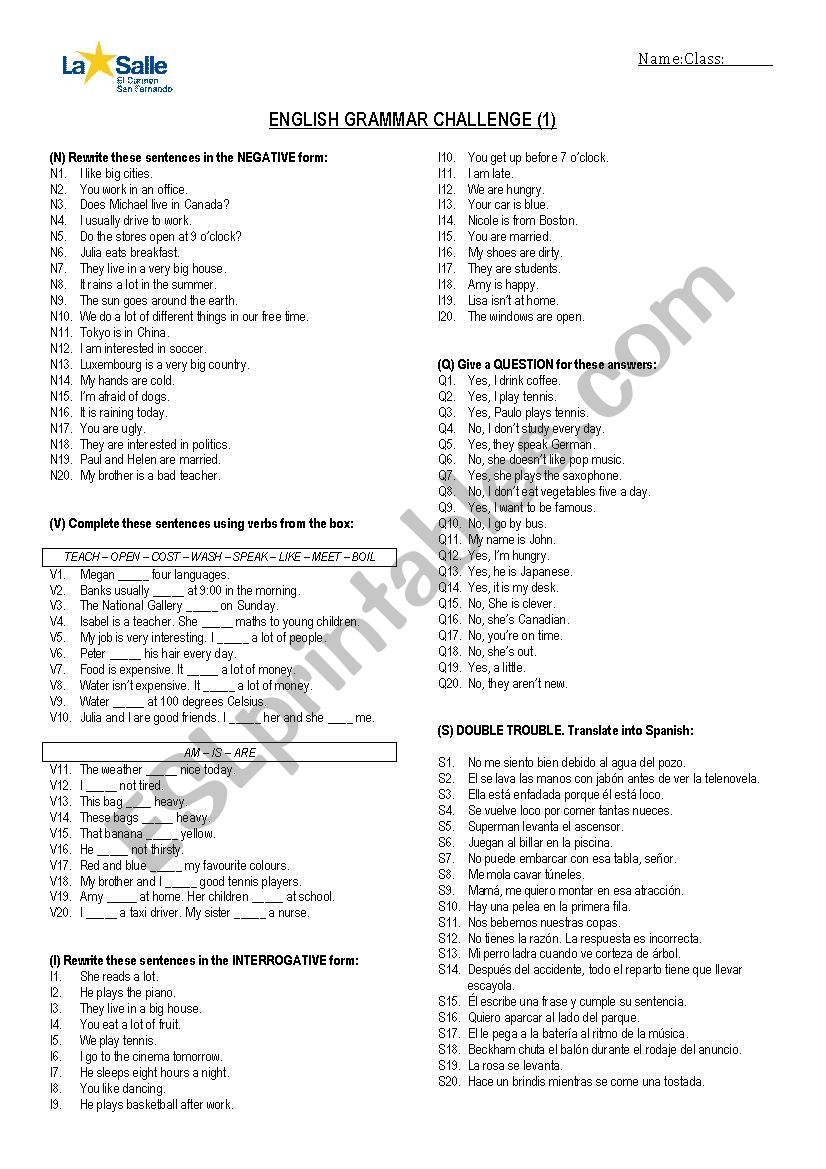 Present Simple Grammar Challenge ESL Worksheet By Jhelmo