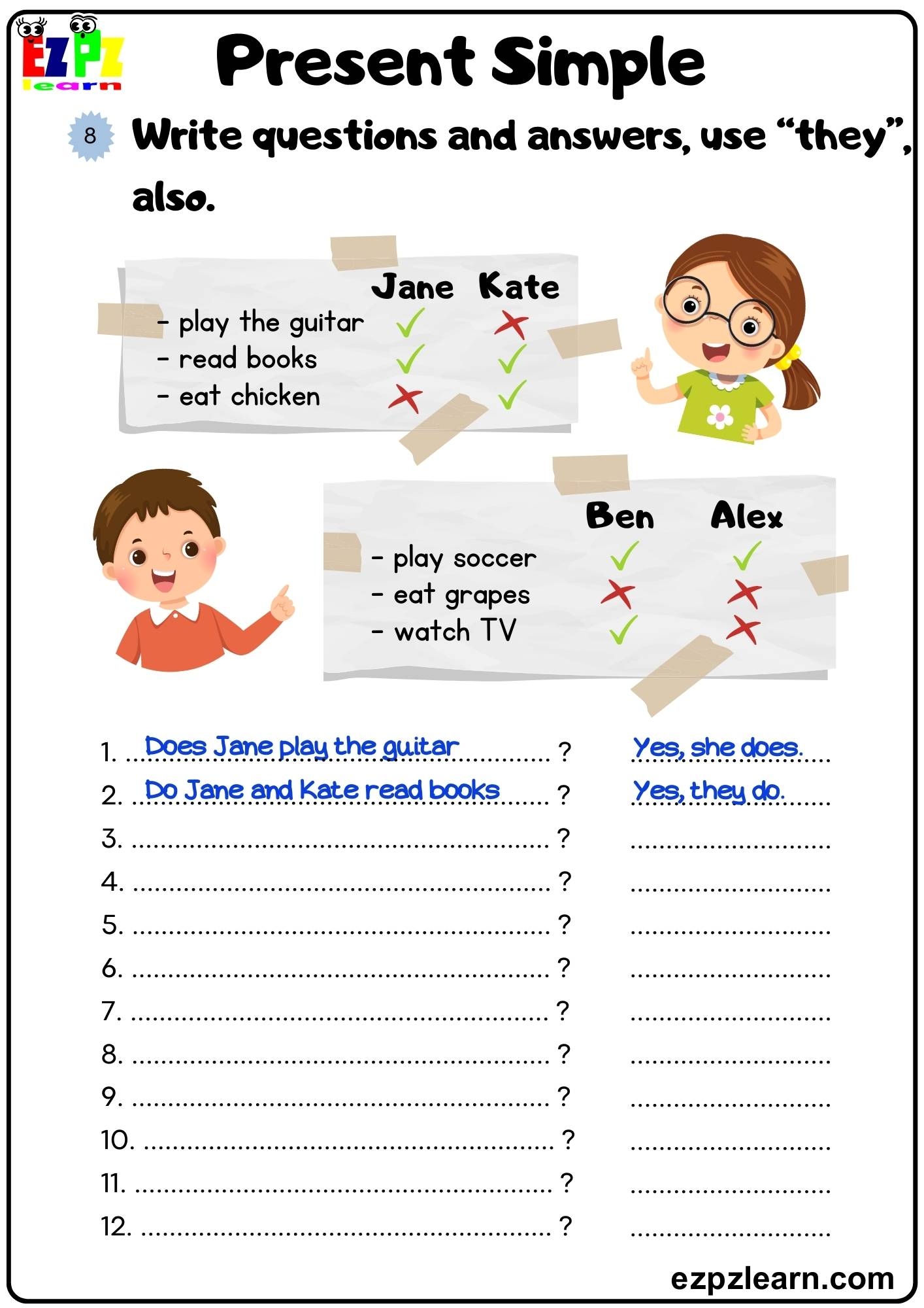 Present Simple Look At The Chart Then Write The Sentences And Answers Grammar Worksheet Book 1 Pdf Ezpzlearn