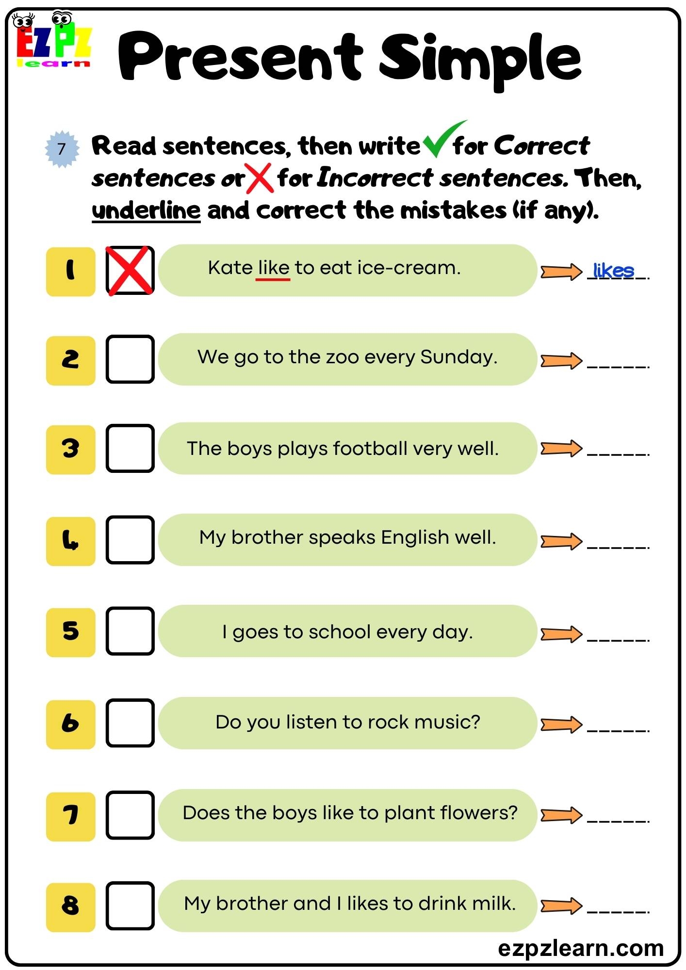 Incorrect Sentence For Grammar Worksheets