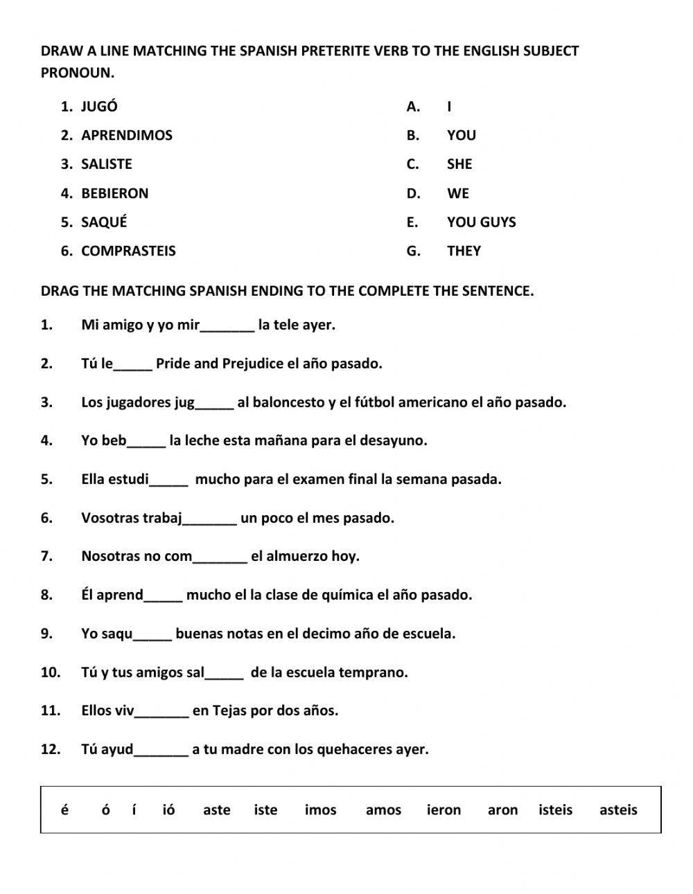 Preterite Tense Free Interactive Worksheets 228069