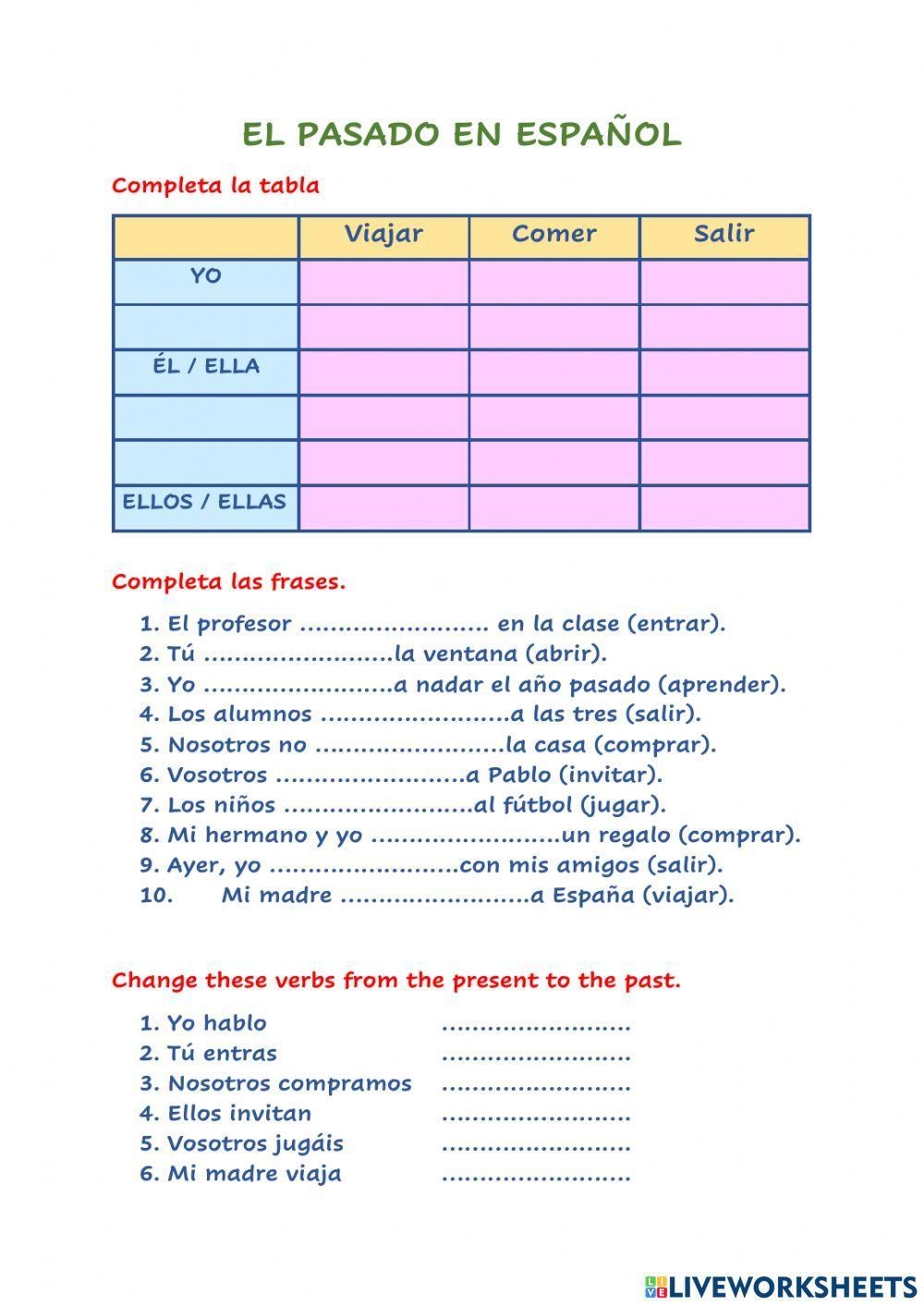 Preterite Tense Free Interactive Worksheets 822446