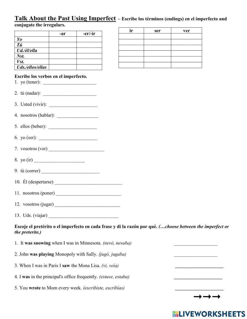 Preterite Vs Im Free Interactive Worksheets 961286