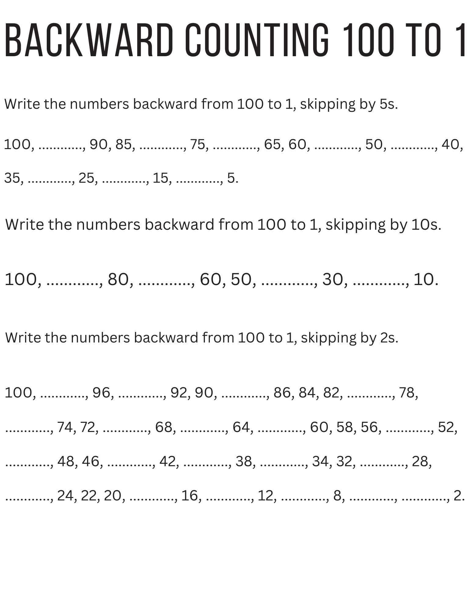Printable Backward Counting 100 To 1 Worksheet For Kindergarten Made By Teachers Printable Backward Counting 100 To 1 Worksheet For Kindergarten Made By Teachers