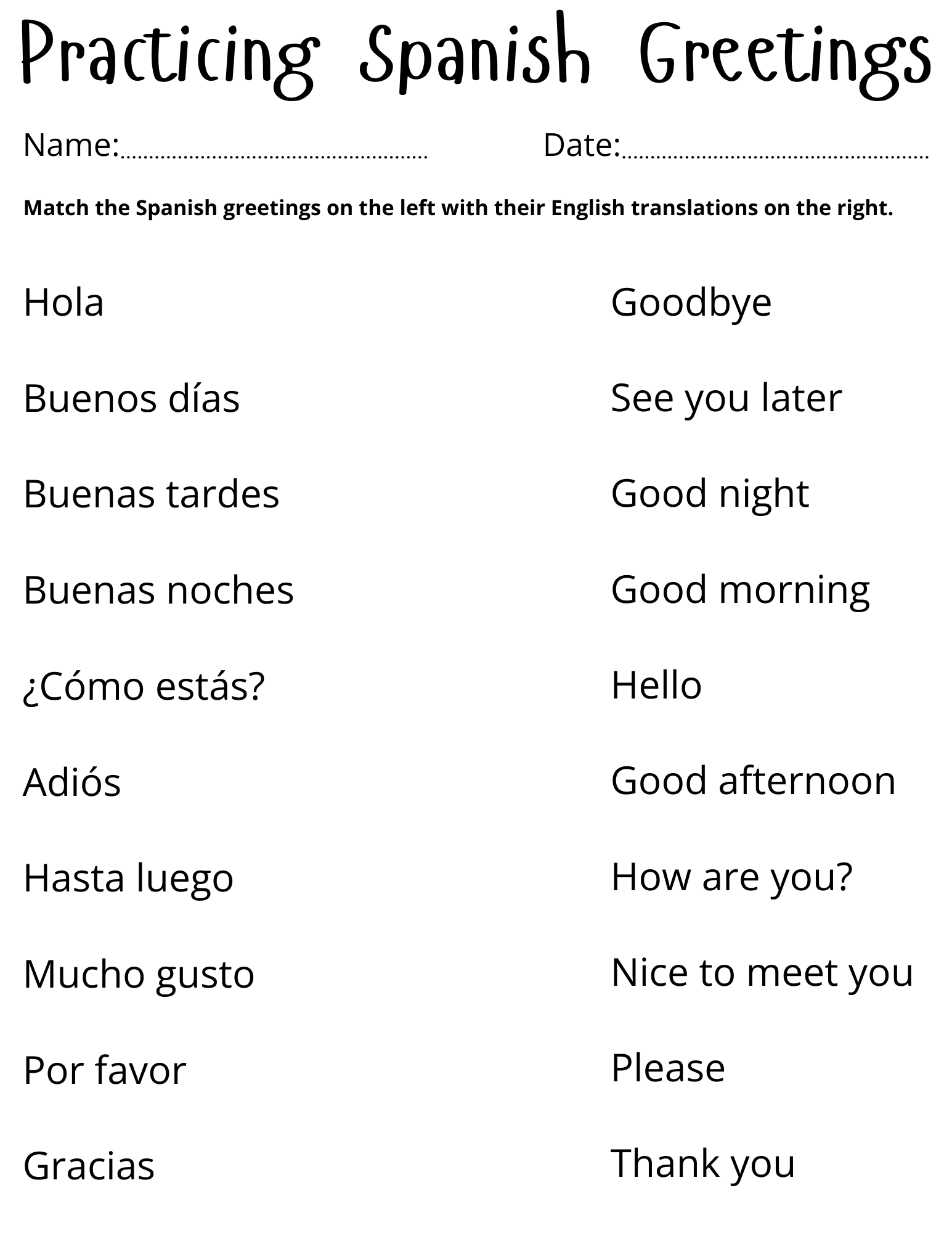 Printable Beginner Spanish Greetings Worksheet Saludos En Printable Beginner Spanish Greetings Worksheet Saludos En